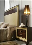 Кровать, спальное место 180*200 см, американский темный орех и детали золото, золотая экокожа №64, арт. MG.BD.GA.86, MUGALI