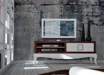 Тумба под ТВ отделка орех (NOGAL 3), база и фронт. часть в отделке белый глянцевый лак, арт. EB.TV.BH.24, LA EBANISTERIA