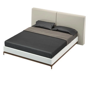 Кровать отделка шпон ореха F, экокожа PU78, светло-серый матовый лак RAL9002