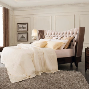 Кровать с решеткой отделка шпон вишни C, ткань серебристо серый велюр