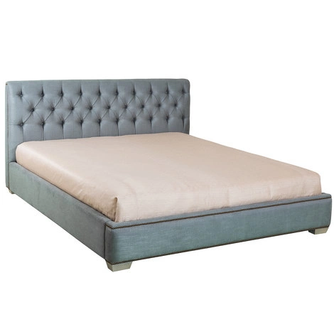 Кровать с решеткой отделка ножки сусальное серебро, ткань серо-голубая рогожка от FRATELLI BARRI, FB.BD.MES.3