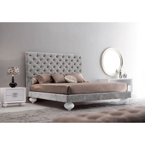 Кровать с решеткой отделка белый блестящий лак, ткань серебристый велюр ) от FRATELLI BARRI, FB.BD.PL.97
