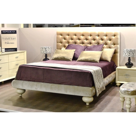 Кровать с решеткой отделка бежевый блестящий лак beige gloss lacquer, ткань бежевый велюр от FRATELLI BARRI, FB.BD.PL.124