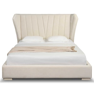 Кровать с решеткой отделка матовый бежевый лак, ткань Tiffany-01