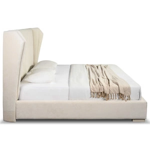 Кровать с решеткой отделка матовый бежевый лак, ткань Tiffany-01
