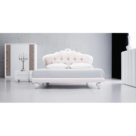 Кровать с решеткой отделка белый матовый лак, натуральная кожа белого цвета B83 от FRATELLI BARRI, FB.BD.RIM.63 customized