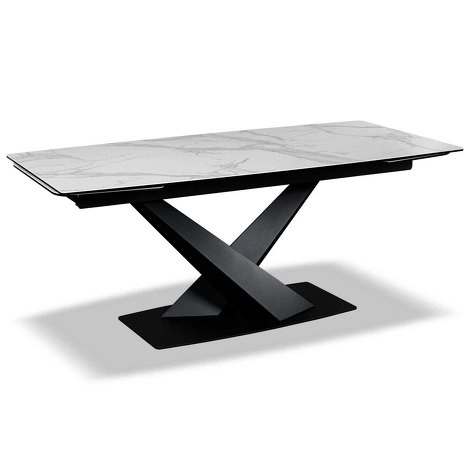 Обеденный стол отделка закаленное стекло с керамикой, черный металл от MOD INTERIORS, MDI.DT.TOL.11