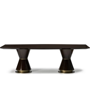 Обеденный стол Preston отделка глянцевый орех, цвет металла латунь