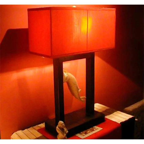 Светильник *Рука Будды*, отделка камень, абажур красный flax от BALI BALI by HP, BB.L-1.LT.6180