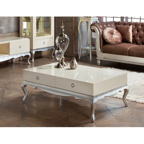 Журнальный стол, отделка перламутровый кремовый лак, серебряное напыление от FRATELLI BARRI, FB.ET.VZ.635