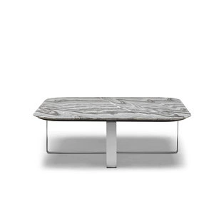 Журнальный столик Hamptons отделка мрамор Ash gray, цвет металла полированная сталь