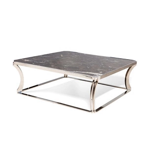 Журнальный столик Hamptons отделка мрамор Laurent brown, цвет металла полированная сталь