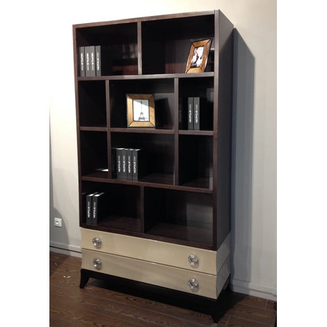 Книжный шкаф отделка глянцевый серо-бежевый лак, шпон цвета темного ореха от FRATELLI BARRI, FB.BC.PT.29