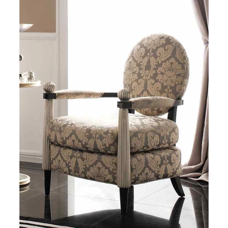 Кресло, отделка черный лак, сусальное серебро, ткань серо-зеленого цвета с бежевым узором (JS161-08) от FRATELLI BARRI, FB.ACH.FL.140