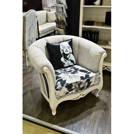 Кресло отделка молочно-белый матовый лак, ткань светло-бежевый велюр от BREVIO SALOTTI, BS.ACH.PO.92