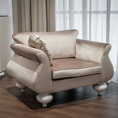 Кресло отделка белый блестящий лак, ткань бежевый велюр от FRATELLI BARRI, FB.ACH.PL.83