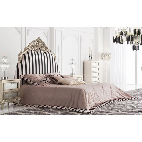 Кровать с решеткой отделка серебро, ткань черно-розовая полоска от FRATELLI BARRI, FB.BD.FL.126