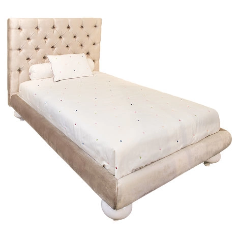 Кровать с решеткой отделка белый блестящий лак, ткань бежевый велюр от FRATELLI BARRI, FB.BD.PL.110