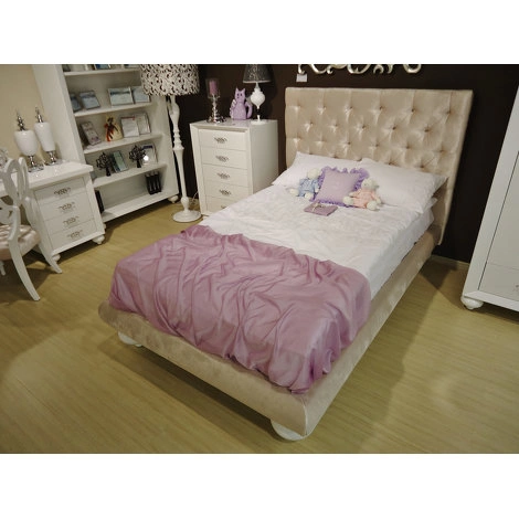 Кровать с решеткой отделка белый блестящий лак, ткань кремовый велюр ) от FRATELLI BARRI, FB.BD.PL.111