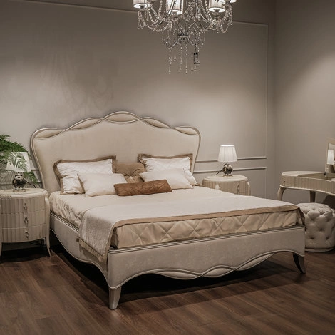 Кровать с решеткой отделка серебряное напыление, ткань Tiffany-01 от FRATELLI BARRI, FB.BD.RIM.755