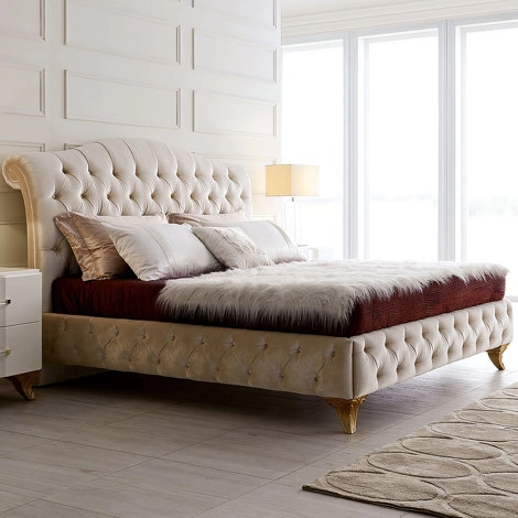 Кровать с решеткой отделка Copper color, ткань светло-бежевый велюр от FRATELLI BARRI, FB.BD.RIM.179