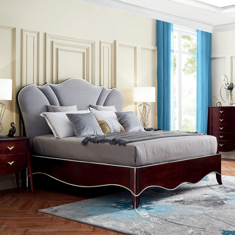 Кровать с решеткой отделка шпон вишни C, серебряная полоса, ткань Jeanie-93 от FRATELLI BARRI, FB.BD.RIM.206