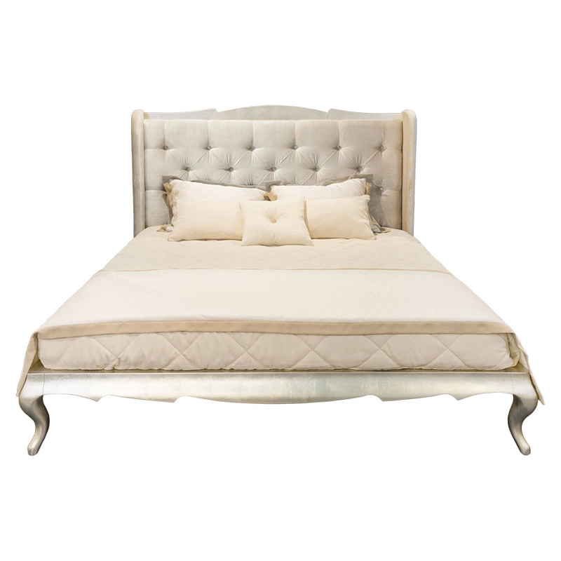 Кровать с решеткой отделка сусальное серебро, покрытое лаком шампань, ткань R6012A-53 от FRATELLI BARRI, FB.BD.VZ.614