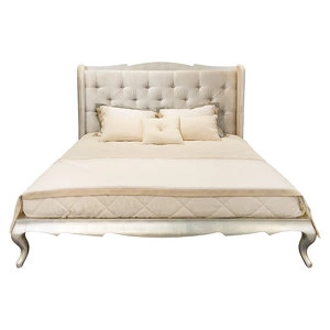 Кровать с решеткой отделка сусальное серебро, покрытое лаком шампань, ткань R6012A-53