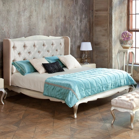 Кровать с решеткой отделка сусальное серебро, покрытое лаком шампань, ткань R6012A-53 от FRATELLI BARRI, FB.BD.VZ.614