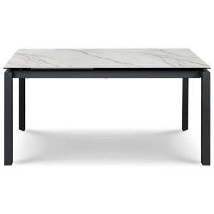 Обеденный стол отделка закаленное стекло с керамикой, темно-серый металл