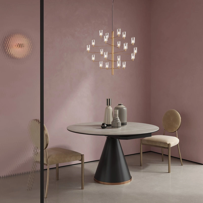 Обеденный стол отделка закаленное стекло с керамикой, черный металл, декор розовое золото от MOD INTERIORS, MDI.DT.TOL.18