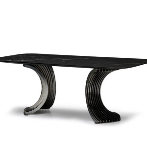 Обеденный стол Vivienne отделка глянцевый ясень Mocha, цвет металла дымчатый хром, мрамор Alexander black