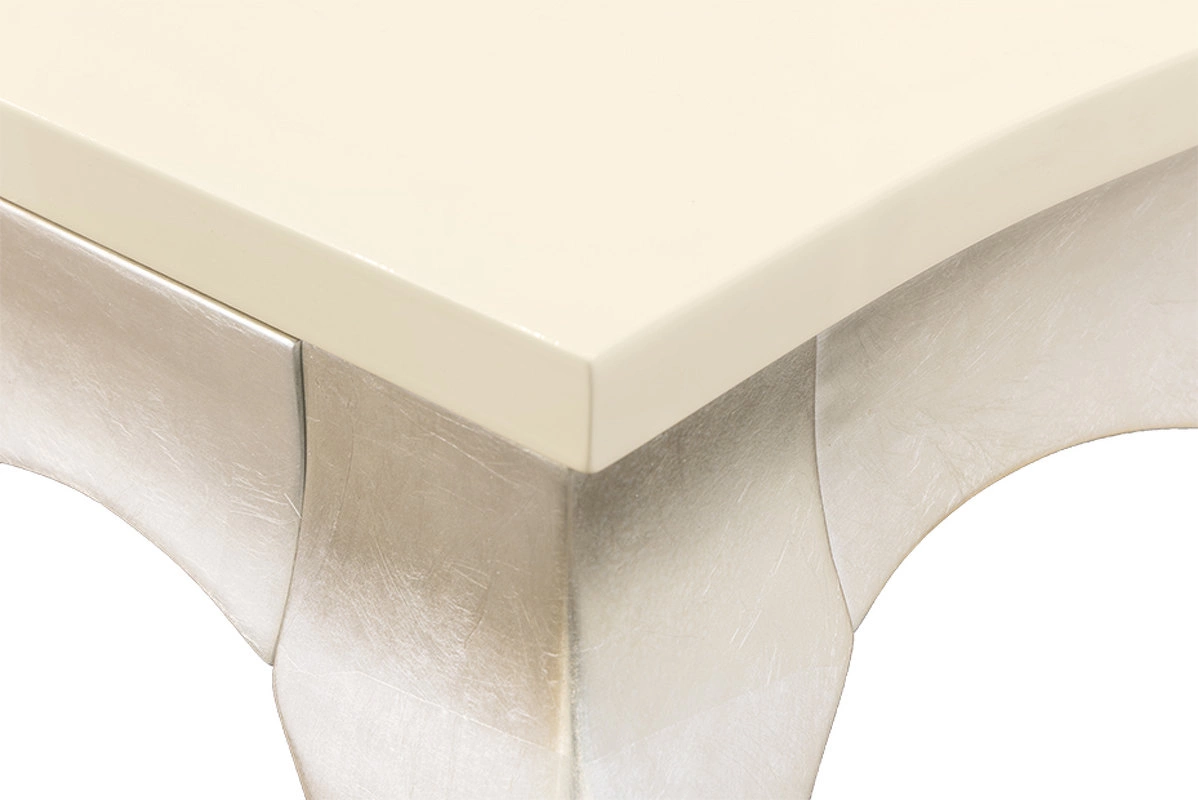Обеденный стол раздвижной отделка столешница перламутровый кремовый лак, основание сусальное серебро, покрытое лаком шампань от FRATELLI BARRI, FB.DT.VZ.22