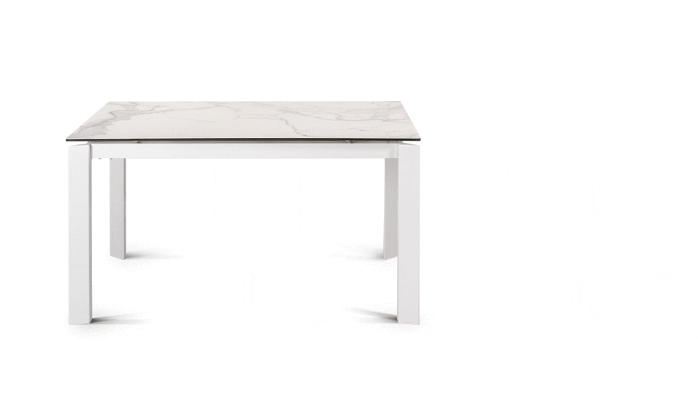 Обеденный стол раздвижной отделка закаленное стекло с керамикой, темно-серый металл