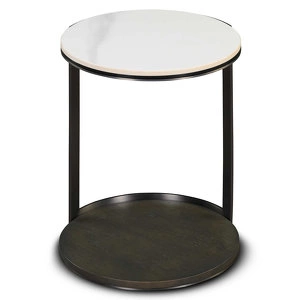 Приставной столик отделка искусственный камень 8, черный металл, темно-серый шпон дуба
