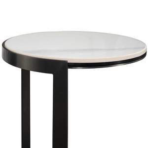 Приставной столик отделка искусственный камень 8, черный металл, темно-серый шпон дуба