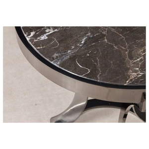 Приставной столик Hamptons отделка мрамор Laurent brown, цвет металла полированная сталь