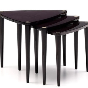 Приставной столик Lloyd (3 шт) отделка черный глянцевый ясень, цвет металла латунь
