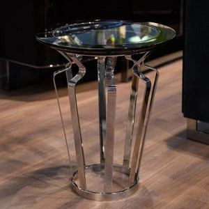 Приставной столик Vivienne отделка глянцевый орех Crystal, цвет металла полированная сталь